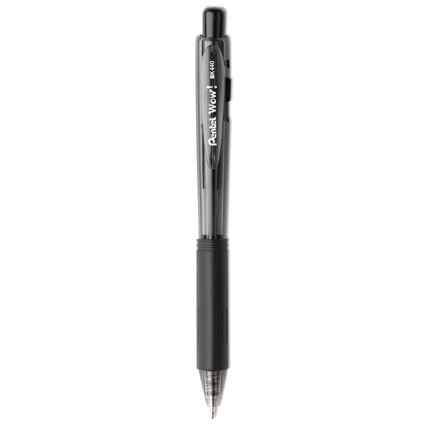 Pentel WOW! Ballpoint Pen, Retractable, Medium 1 mm, Black Ink, Black Barrel, Dozen