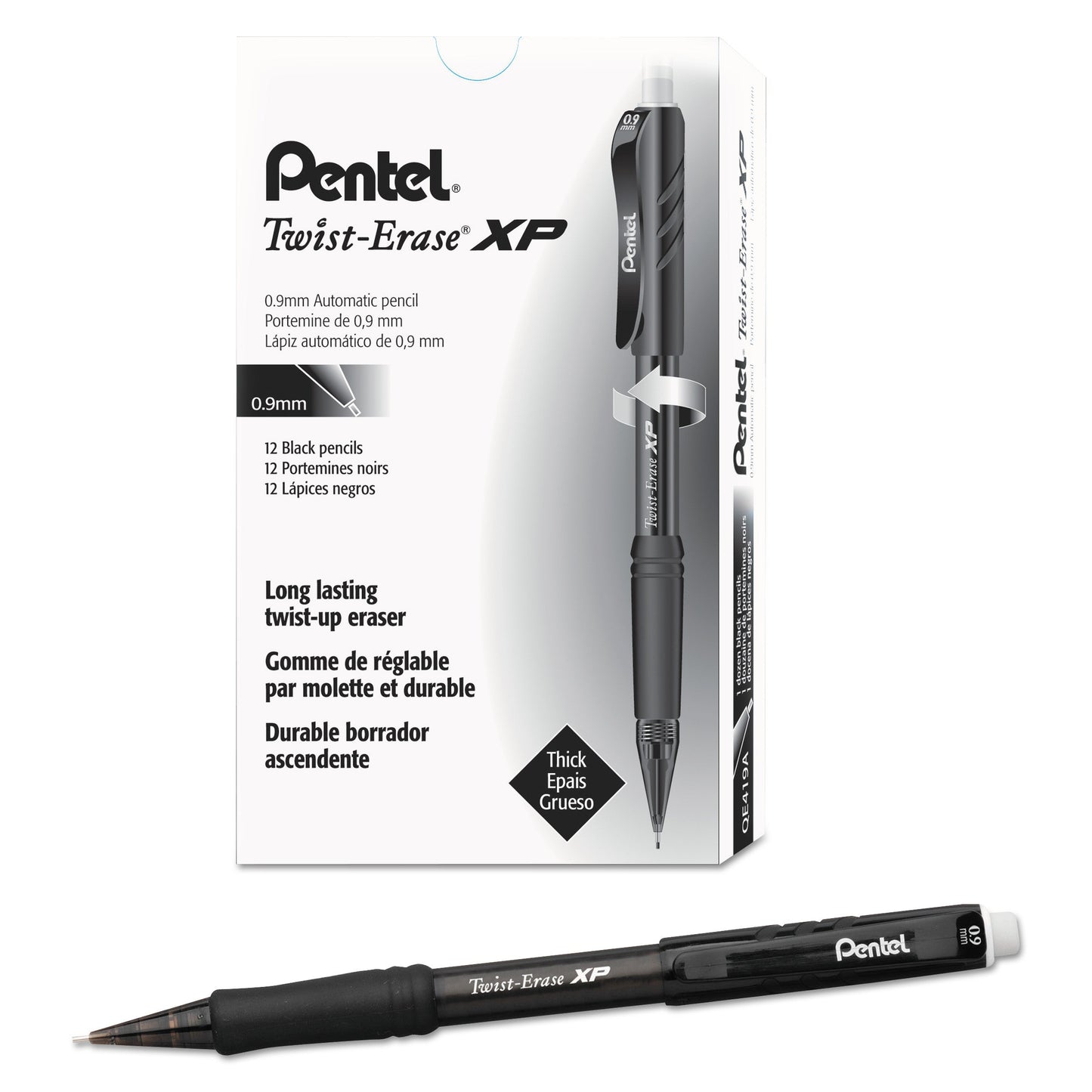 Pentel Twist-Erase EXPRESS Mechanical Pencil, 0.9 mm, HB (#2.5), Black Lead, Black Barrel, Dozen