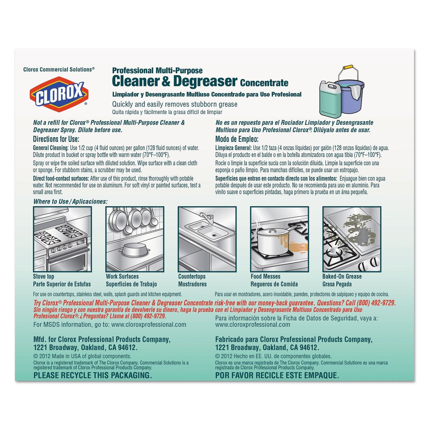 Clorox Professional Multi-Purpose Cleaner and Degreaser Concentrate, 1 gal, 4/Carton
