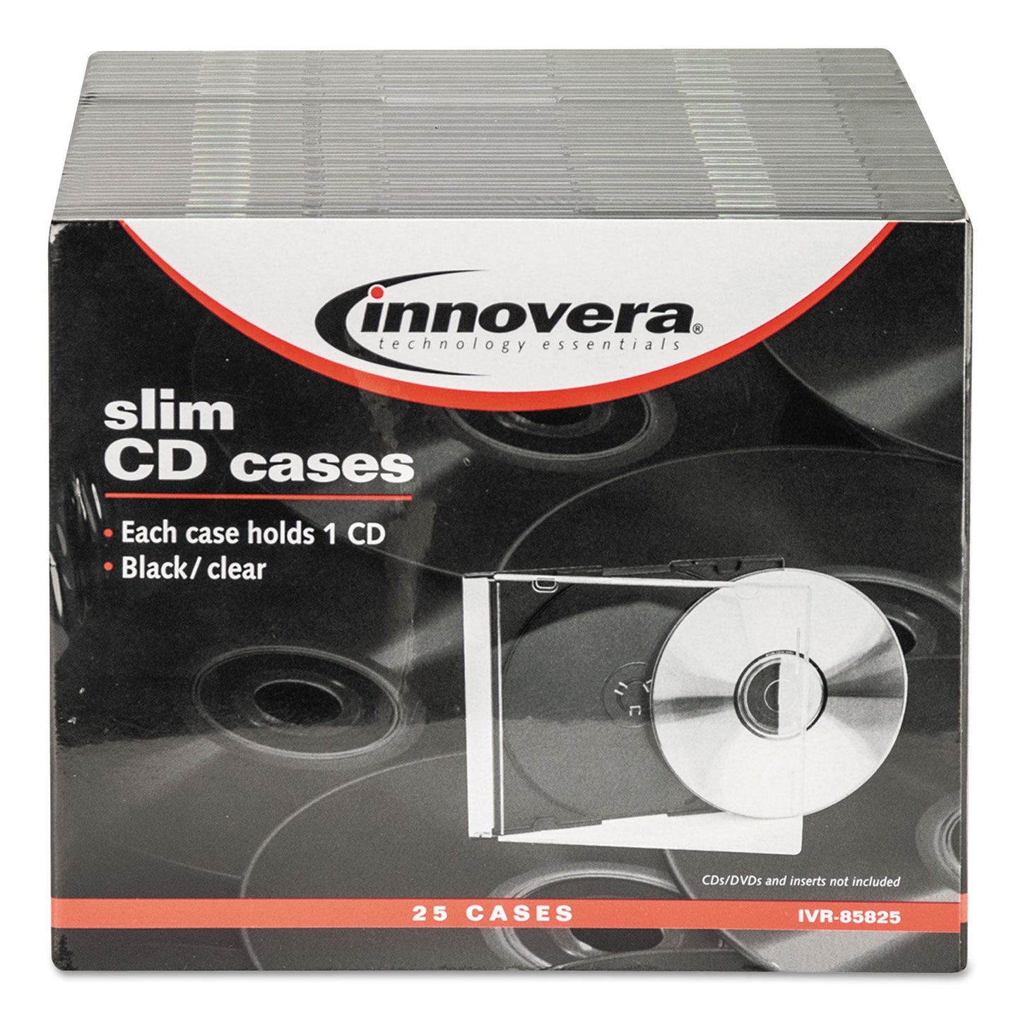 Innovera CD/DVD Slim Jewel Cases, Clear/Black, 25/Pack