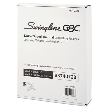 GBC EZUse Thermal Laminating Pouches, 5 mil, 9" x 11.5", Gloss Clear, 200/Pack