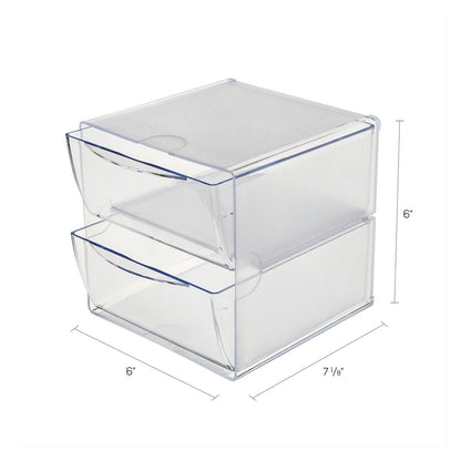 deflecto Stackable Cube Organizer, 2 Compartments, 2 Drawers, Plastic, 6 x 7.2 x 6, Clear