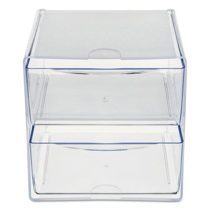 deflecto Stackable Cube Organizer, 2 Compartments, 2 Drawers, Plastic, 6 x 7.2 x 6, Clear