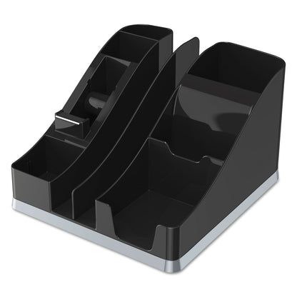 deflecto Silhouettes All-In-One Caddy, 6 Compartments, Plastic, 8.13 x 9.13 x 5.19, Black/Silver