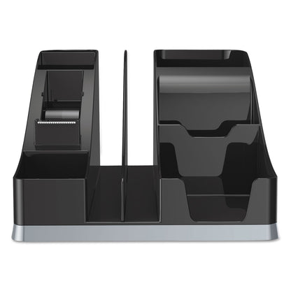 deflecto Silhouettes All-In-One Caddy, 6 Compartments, Plastic, 8.13 x 9.13 x 5.19, Black/Silver