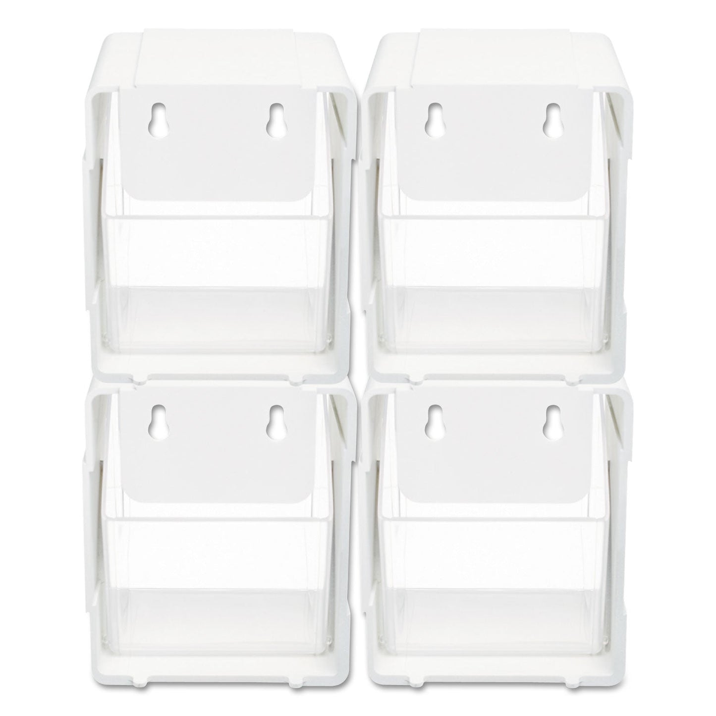 deflecto Tilt Bin Interlocking 4-Bin Organizer, Plastic, 4.63 x 4.88 x 5.5, White/Clear