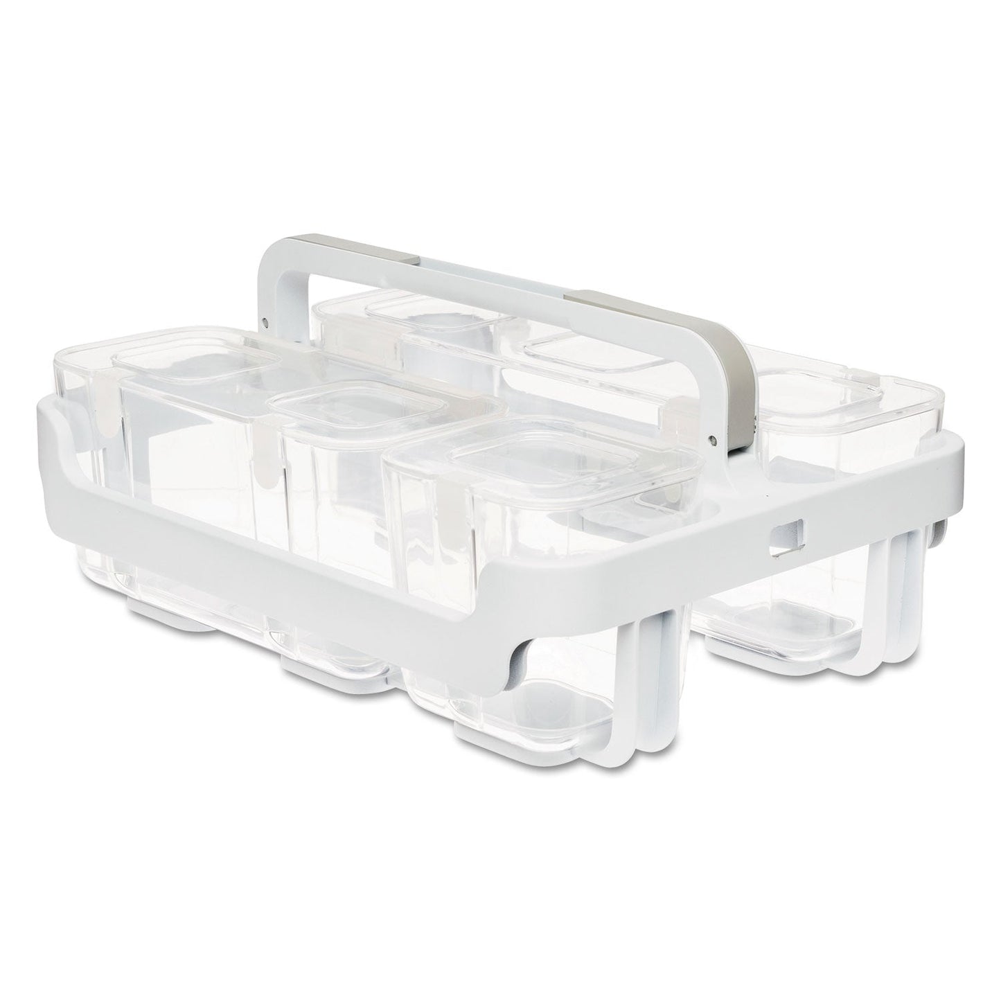 deflecto Stackable Caddy Organizer with S, M and L Containers, Plastic, 10.5 x 14 x 6.5, White Caddy/Clear Containers