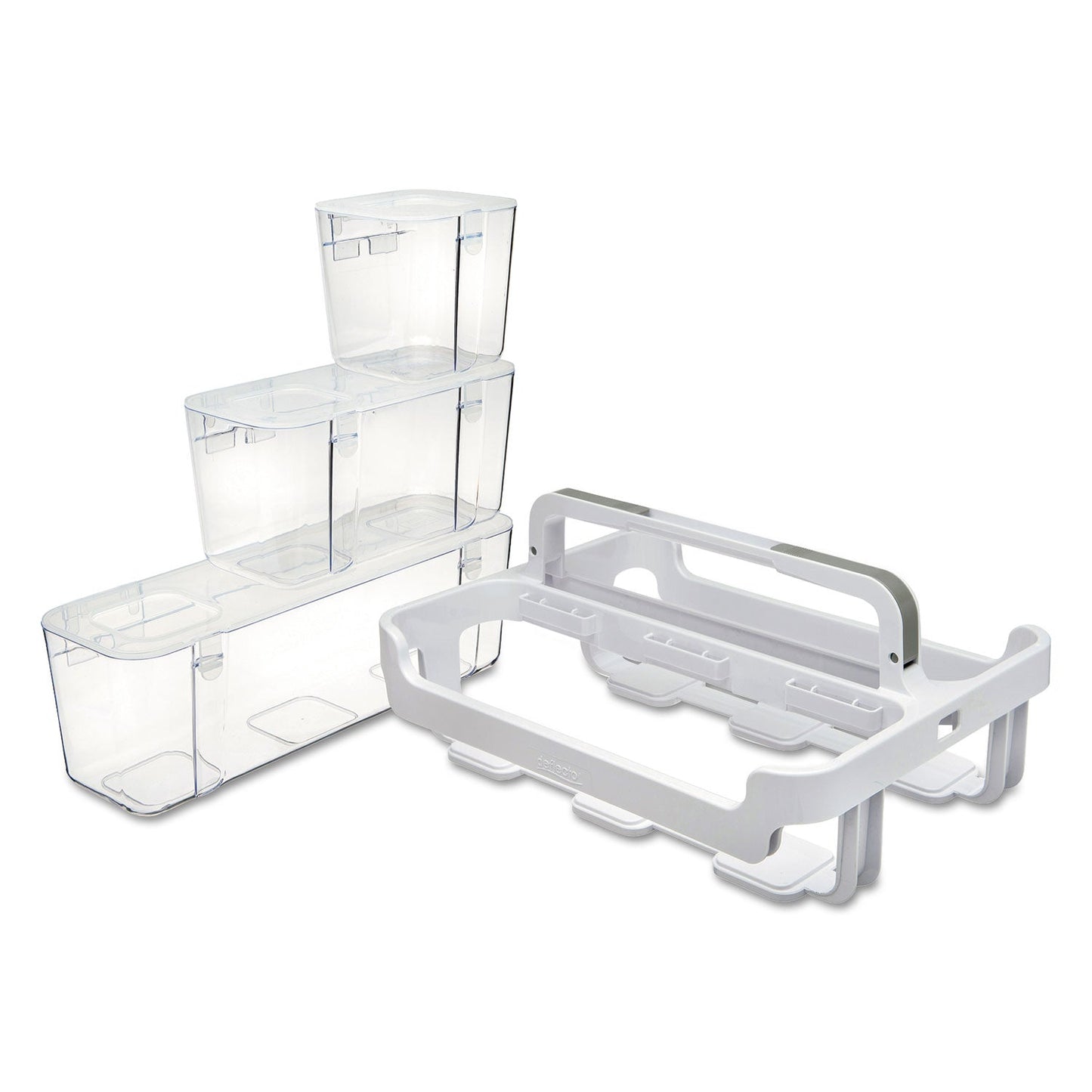 deflecto Stackable Caddy Organizer with S, M and L Containers, Plastic, 10.5 x 14 x 6.5, White Caddy/Clear Containers
