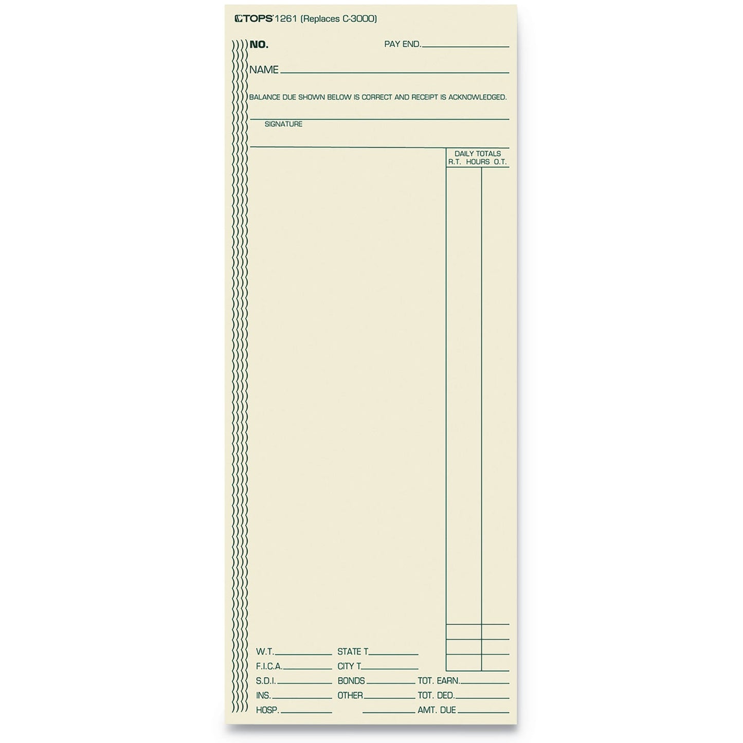 TOPS Time Clock Cards, Replacement for ATR206/C3000/M-154, One Side, 3.38 x 8.25, 500/Box