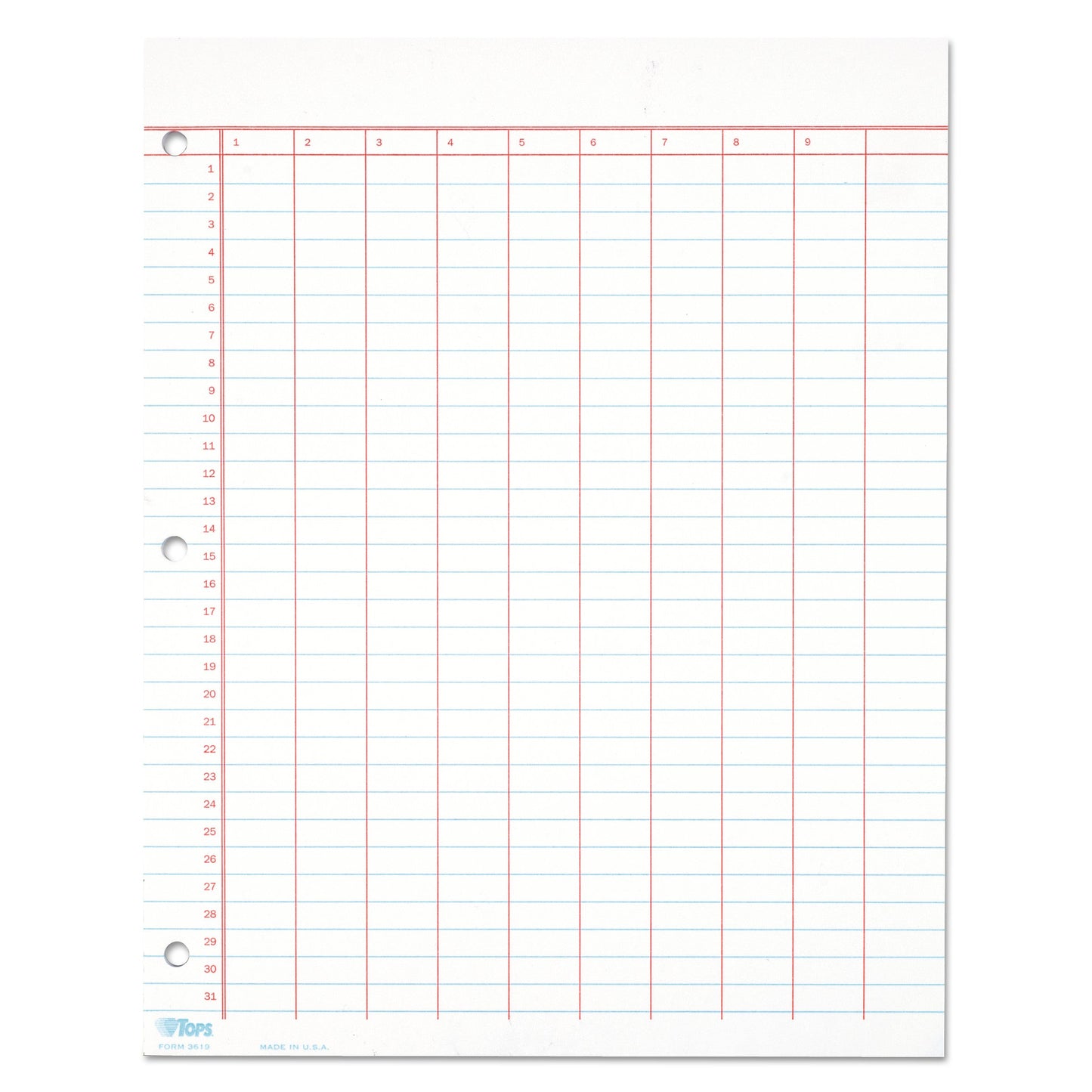 TOPS Data Pad with Numbered Column Headings, Data/Lab-Record Format, Wide/Legal Rule, 10 Columns, 8.5 x 11, White, 50 Sheets