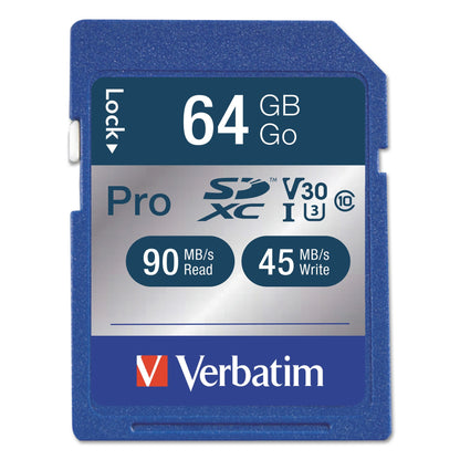 Verbatim 64GB Pro 600X SDXC Memory Card, UHS-I V30 U3 Class 10
