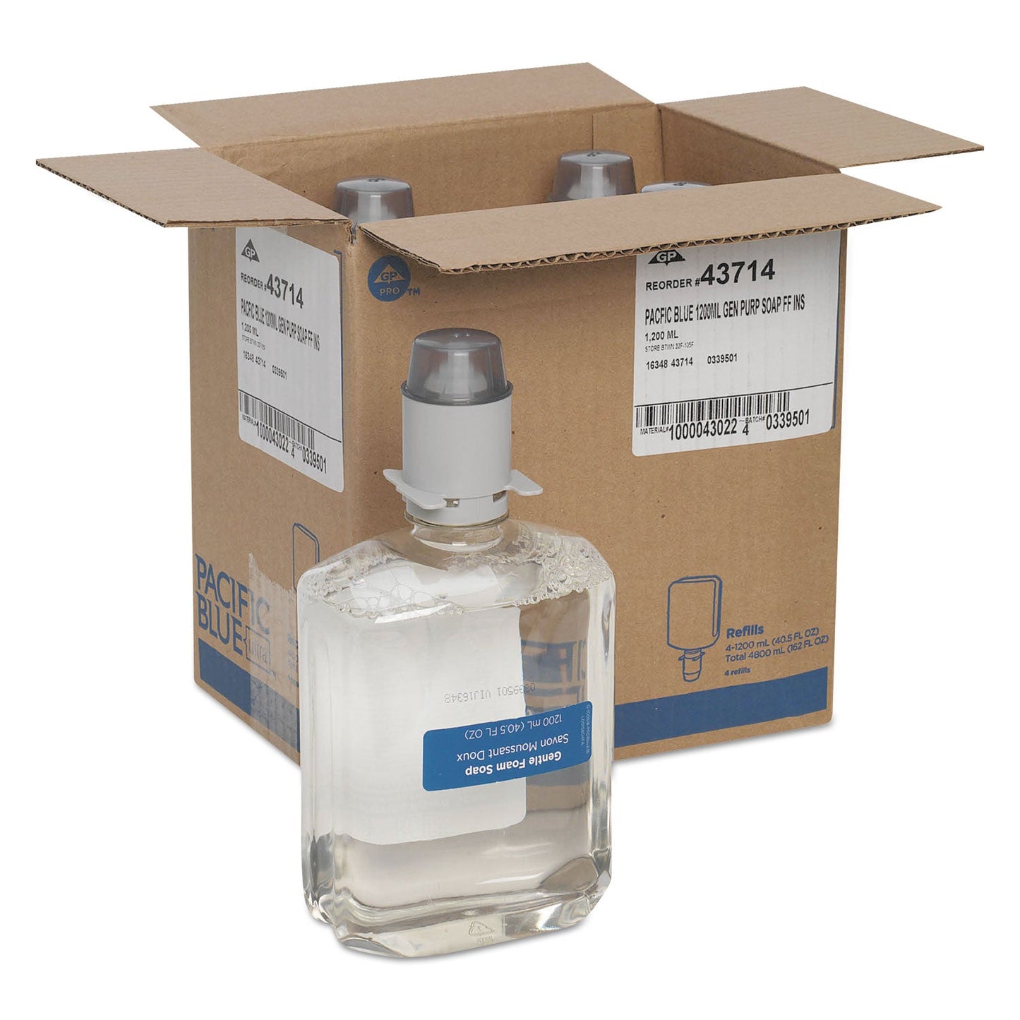 Georgia Pacific Pacific Blue Ultra Foam Soap Manual Dispenser Refill, Fragrance-Free, 1,200 mL, 4/Carton