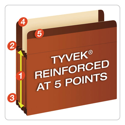 Pendaflex Premium Reinforced Expanding File Pockets, 3.5" Expansion, Legal Size, Red Fiber, 10/Box