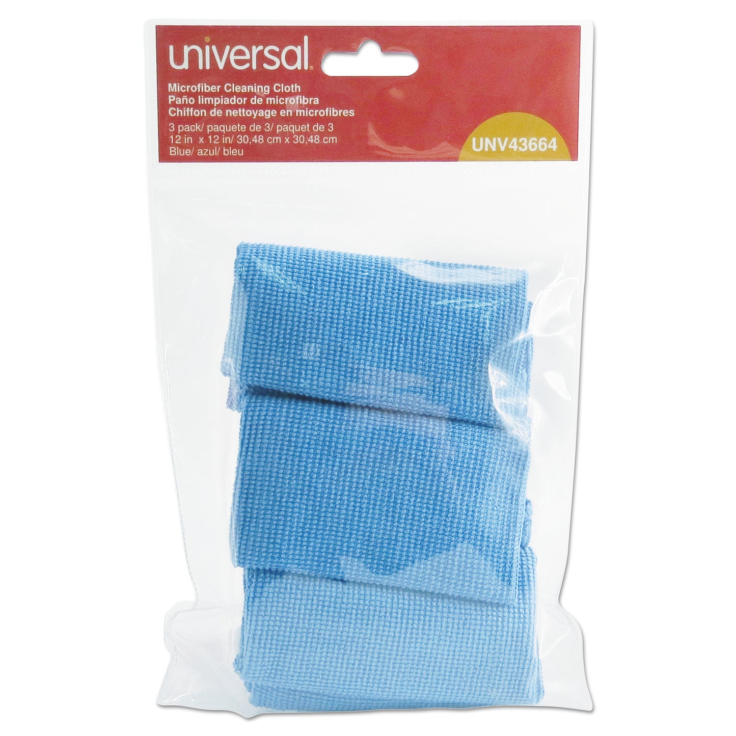 Universal Microfiber Cleaning Cloth, 12 x 12, Blue, 3/Pack