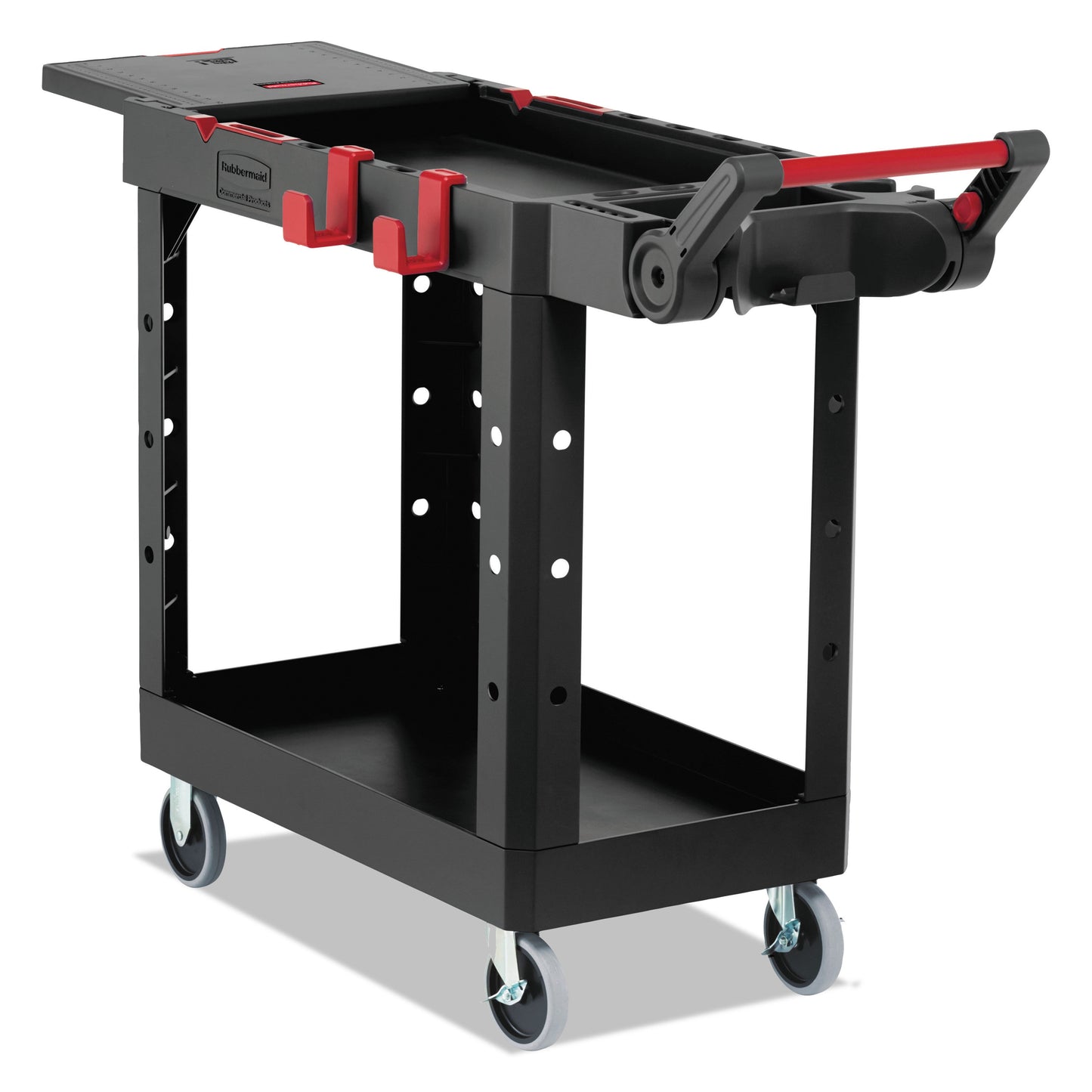 Rubbermaid Heavy Duty Adaptable Utility Cart, Plastic, 2 Shelves, 500 lb Capacity, 17.8" x 46.2" x 36", Black