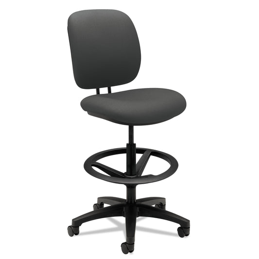 HON ComforTask Task Stool, Adjustable Footring, Supports Up to 300 lb, 22" to 32" Seat Height, Iron Ore Seat/Back, Black Base
