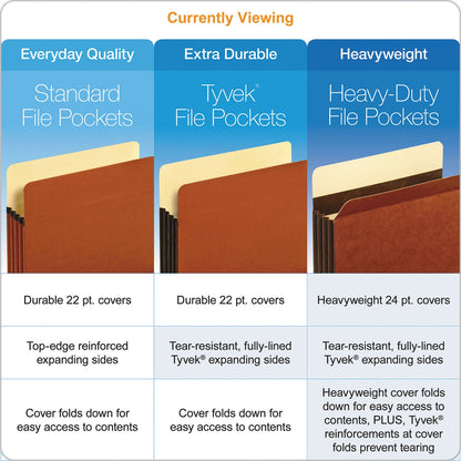 Pendaflex File Pocket with Tyvek, 3.5" Expansion, Letter Size, Redrope, 10/Box
