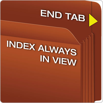 Pendaflex Heavy-Duty End Tab File Pockets, 3.5" Expansion, Letter Size, Red Fiber, 10/Box