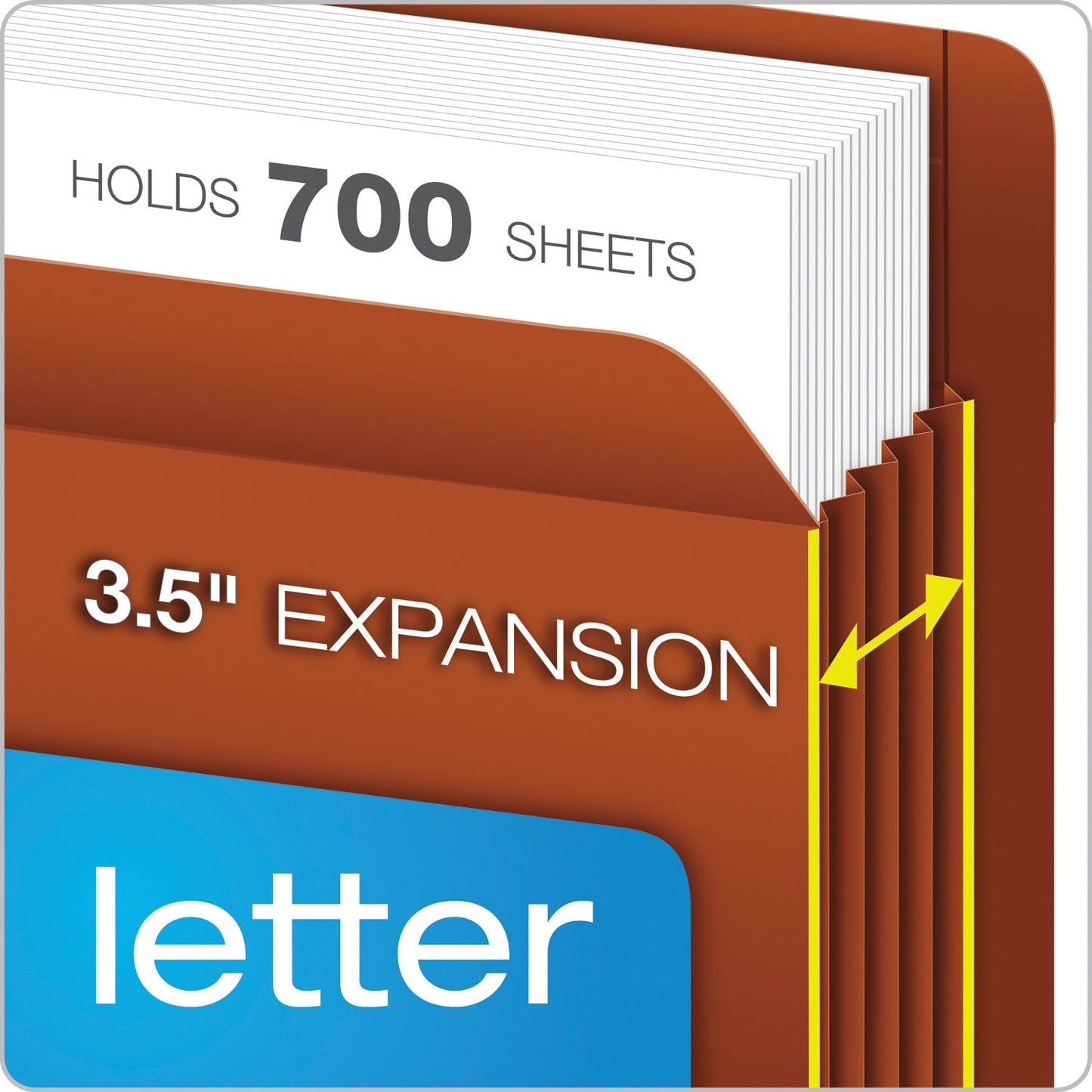 Pendaflex Heavy-Duty End Tab File Pockets, 3.5" Expansion, Letter Size, Red Fiber, 10/Box