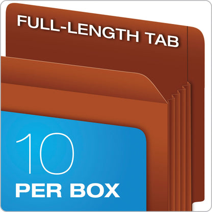 Pendaflex Heavy-Duty End Tab File Pockets, 3.5" Expansion, Letter Size, Red Fiber, 10/Box