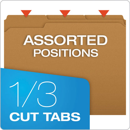 Pendaflex Kraft Fastener Folders, 1/3-Cut Tabs: Assorted, 1 Fastener, Letter Size, Kraft Exterior, 50/Box