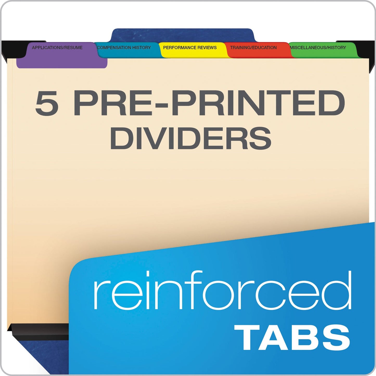 Pendaflex Hanging-Style Personnel Folders, 5 Dividers with 1/5-Cut Tabs, Letter Size, 1/3-Cut Exterior Tabs, Blue