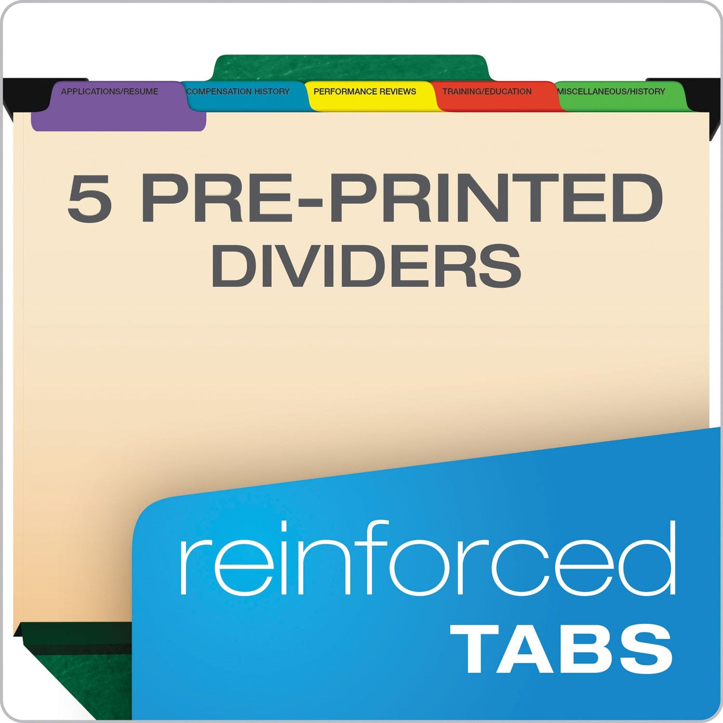 Pendaflex Hanging-Style Personnel Folders, 5 Dividers with 1/5-Cut Tabs, Letter Size, 1/3-Cut Exterior Tabs, Green