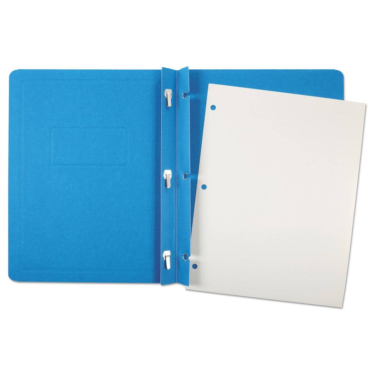 Oxford Title Panel and Border Front Report Cover, 3-Prong Fastener, Panel and Border Cover, 0.5" Cap, 8.5 x 11, Light Blue, 25/Box