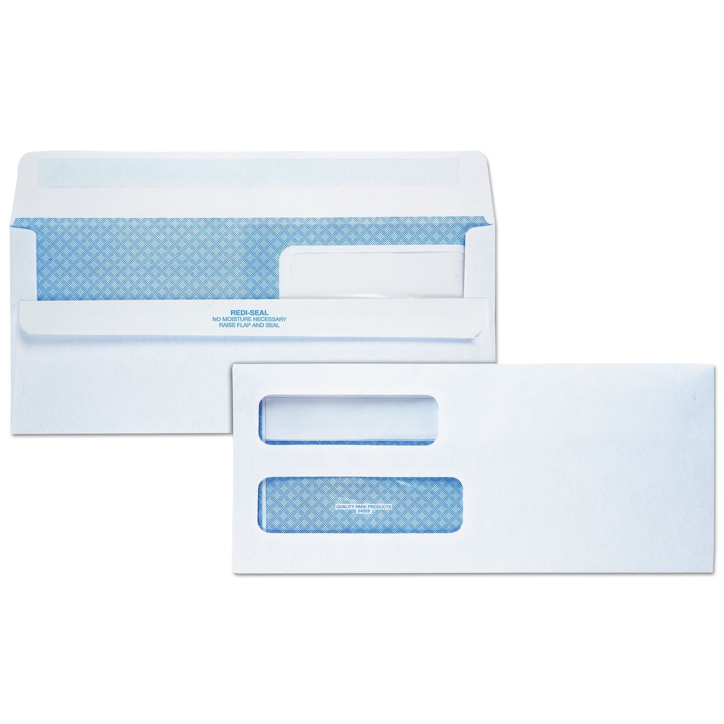 Quality Park Double Window Redi-Seal Security-Tinted Envelope, #10, Commercial Flap, Redi-Seal Adhesive Closure, 4.13 x 9.5, White, 500/BX