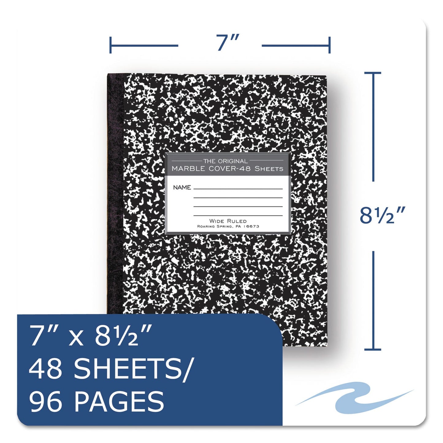 Roaring Spring Marble Cover Composition Book, Wide/Legal Rule, Black Marble Cover, 8.5 x 7, 48 Sheets