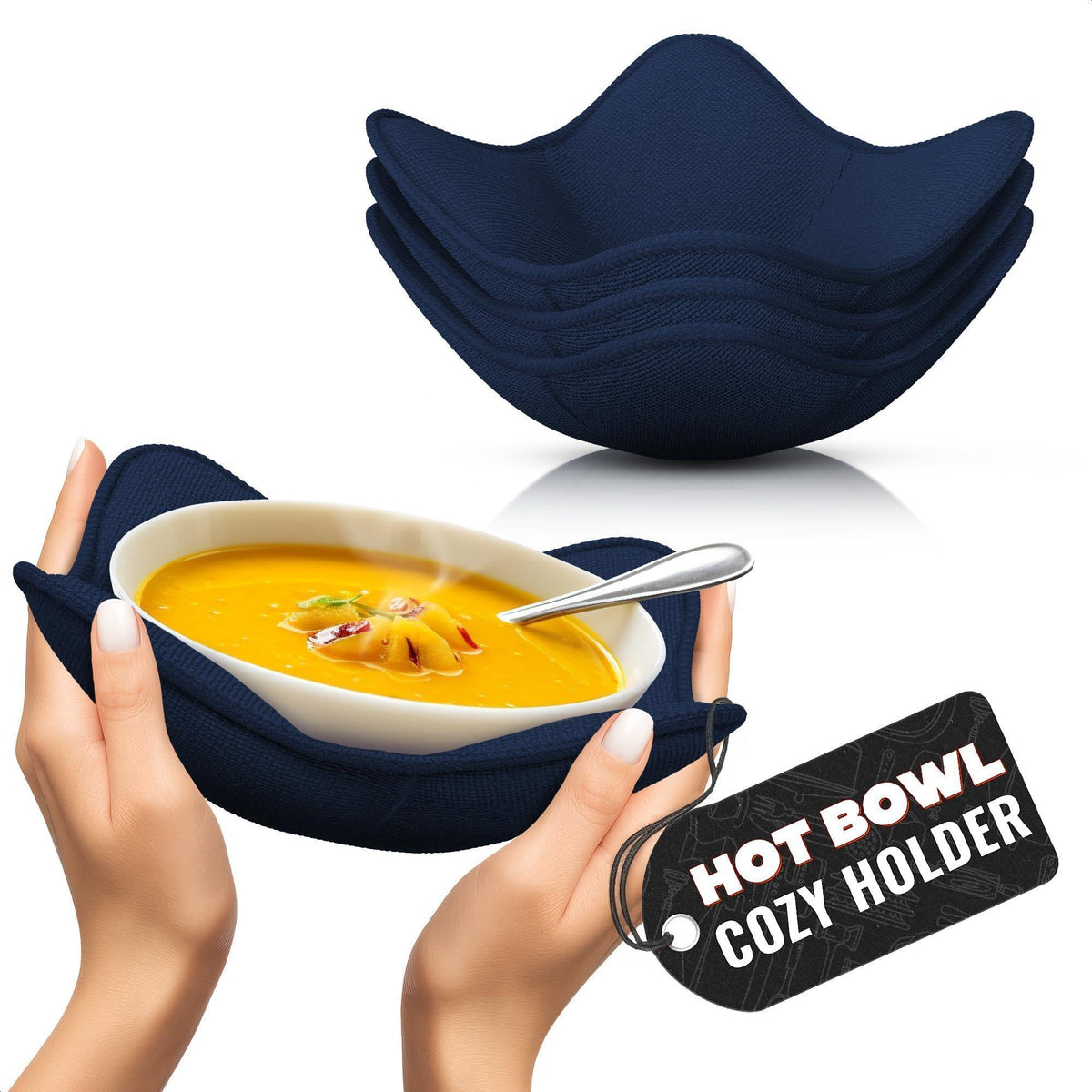 4 Pcs Microwave Bowl Cozy Holders – Deep Navy Blue Microwave Bowl Holders for Hot Food Protect Hands from Hot Dishes – Soft & Heat Resistant Fabric for Safe Heating & Convenient Use in the Kitchen
