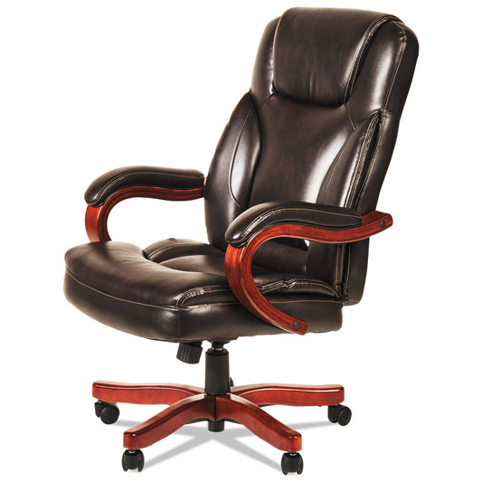 Alera Transitional Series Executive Wood Chair, Up to 275 lb, Chocolate Marble Bonded Leather Seat/Back, Walnut Wood Base