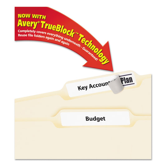 Avery Permanent TrueBlock File Folder Labels with Sure Feed Technology, 0.66 x 3.44, White, 30/Sheet, 60 Sheets/Box