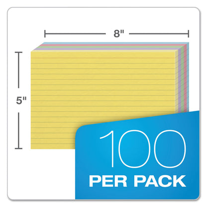 Oxford Ruled Index Cards, 5 x 8, Blue/Violet/Canary/Green/Cherry, 100/Pack