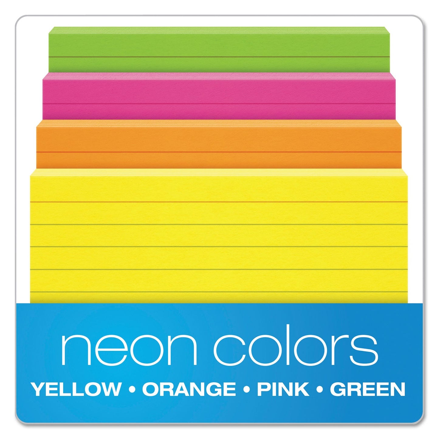 Oxford Ruled Index Cards, 3 x 5, Glow Green/Yellow, Orange/Pink, 100/Pack