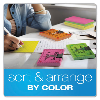 Oxford Ruled Index Cards, 3 x 5, Glow Green/Yellow, Orange/Pink, 100/Pack