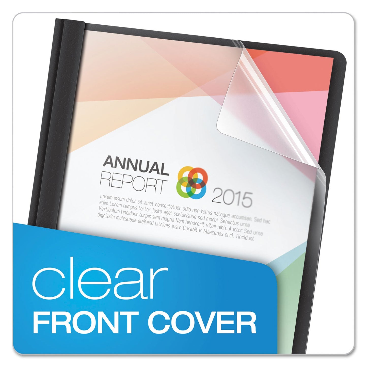 Oxford Clear Front Standard Grade Report Cover, Three-Prong Fastener, 0.5" Capacity, 8.5 x 11, Clear/Black, 25/Box