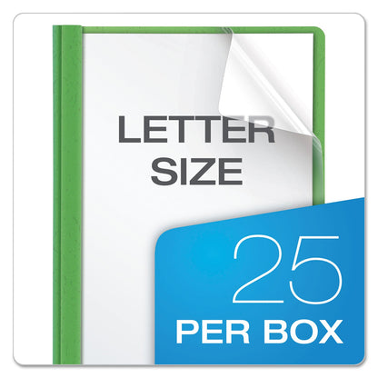 Oxford Clear Front Standard Grade Report Cover, Three-Prong Fastener, 0.5" Capacity, 8.5 x 11, Clear/Green, 25/Box