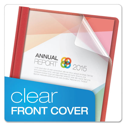 Oxford Clear Front Standard Grade Report Cover, Three-Prong Fastener, 0.5" Capacity, 8.5 x 11, Clear/Red, 25/Box