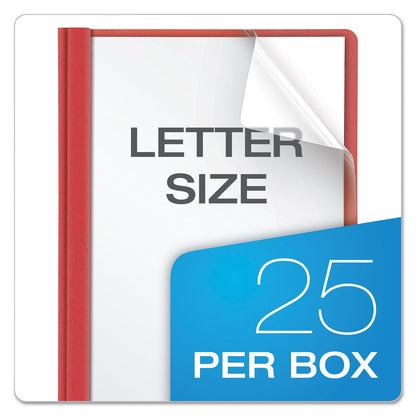 Oxford Clear Front Standard Grade Report Cover, Three-Prong Fastener, 0.5" Capacity, 8.5 x 11, Clear/Red, 25/Box