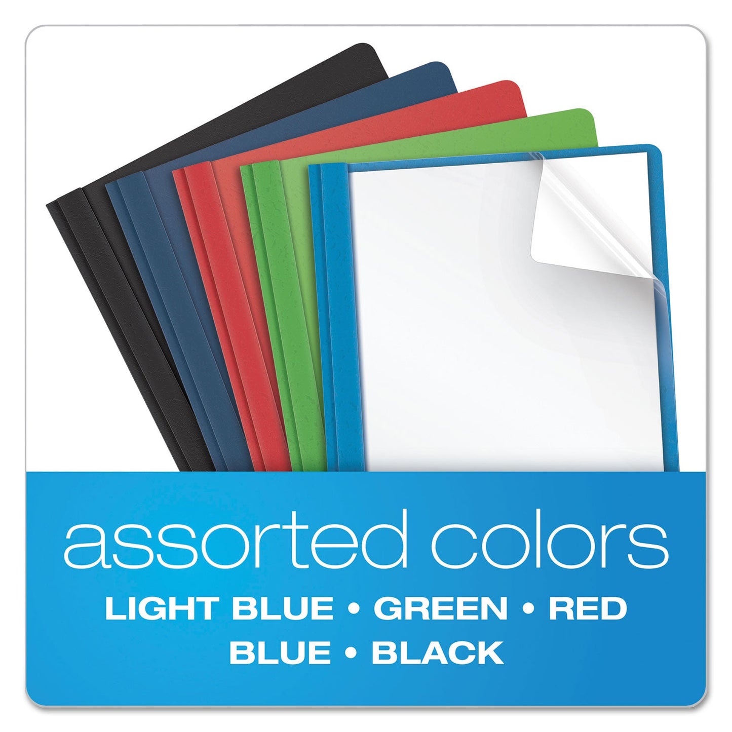 Oxford Clear Front Standard Grade Report Cover, Three-Prong Fastener, 0.5" Capacity, 8.5 x 11, Clear/Assorted, 25/Box