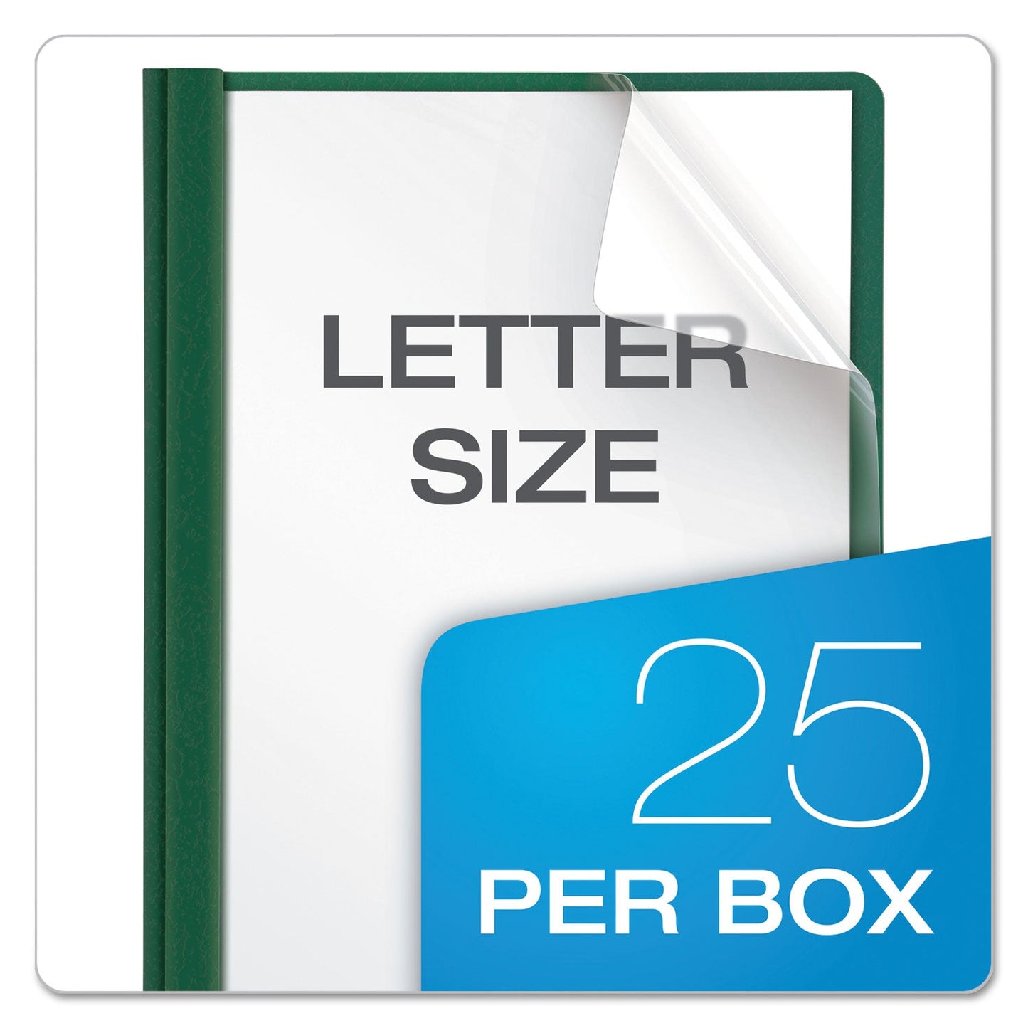 Oxford Clear Front Report Cover, Three-Prong Fastener, 0.5" Capacity, 8.5 x 11, Clear/ Hunter Green, 25/Box