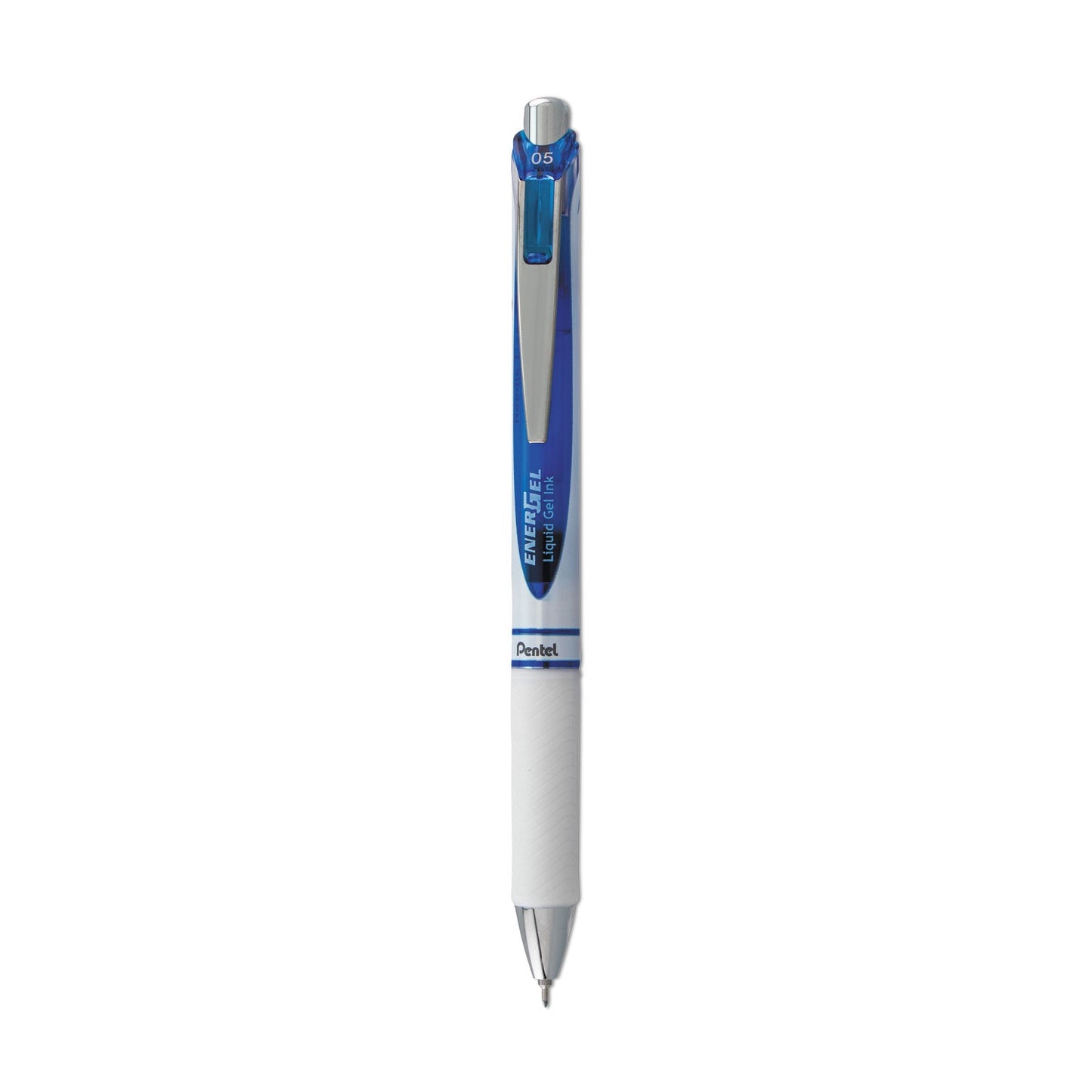 Pentel EnerGel RTX Gel Pen, Retractable, Fine 0.5 mm Needle Tip, Blue Ink, White/Blue Barrel