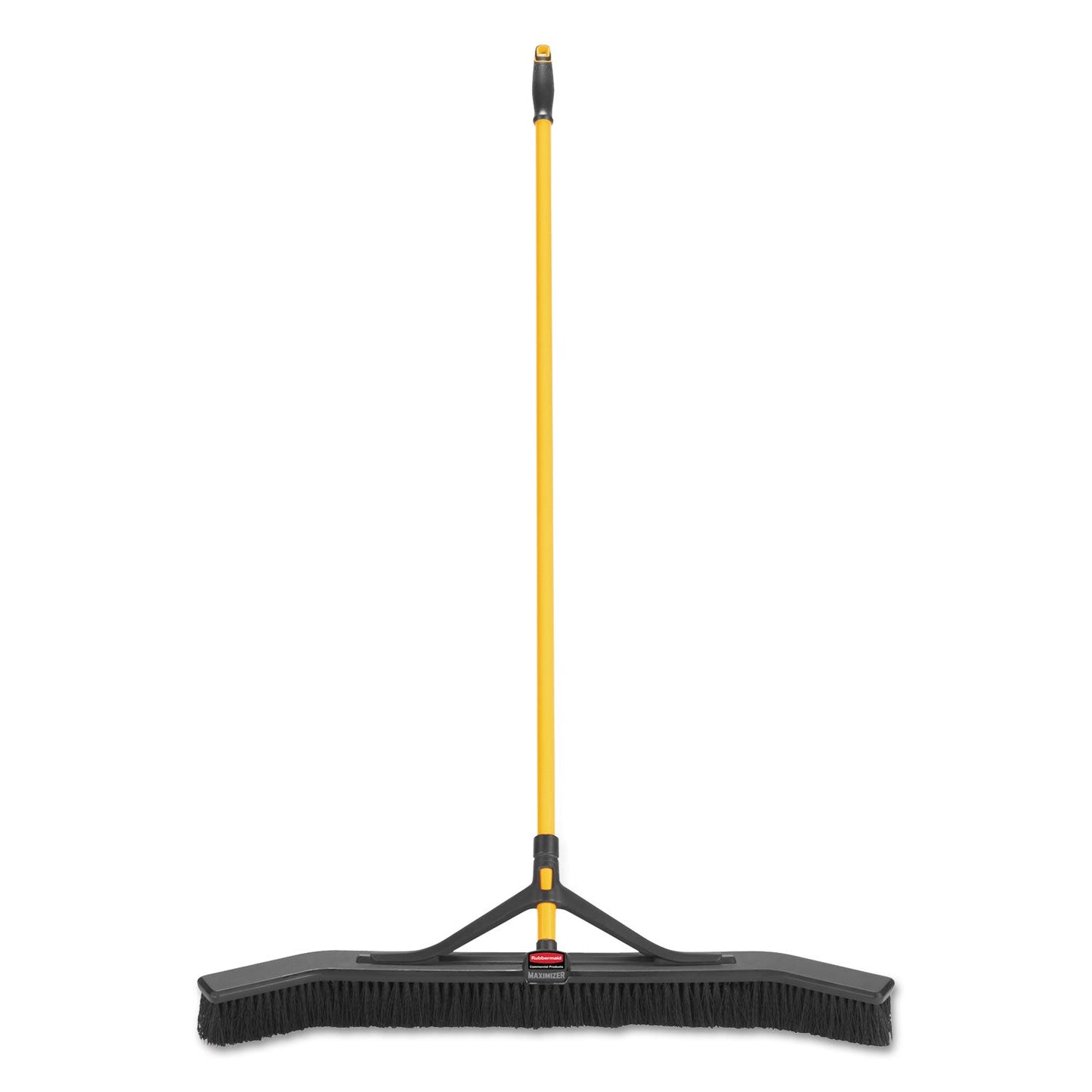 Rubbermaid Maximizer Push-to-Center Broom, Poly Bristles, 36 x 58.13, Steel Handle, Yellow/Black