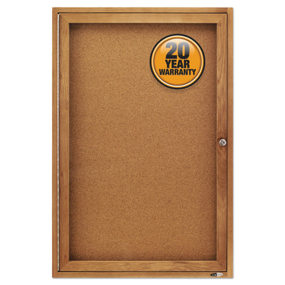 Quartet Enclosed Bulletin Board, Natural Cork/Fiberboard, 24 x 36, Oak Frame