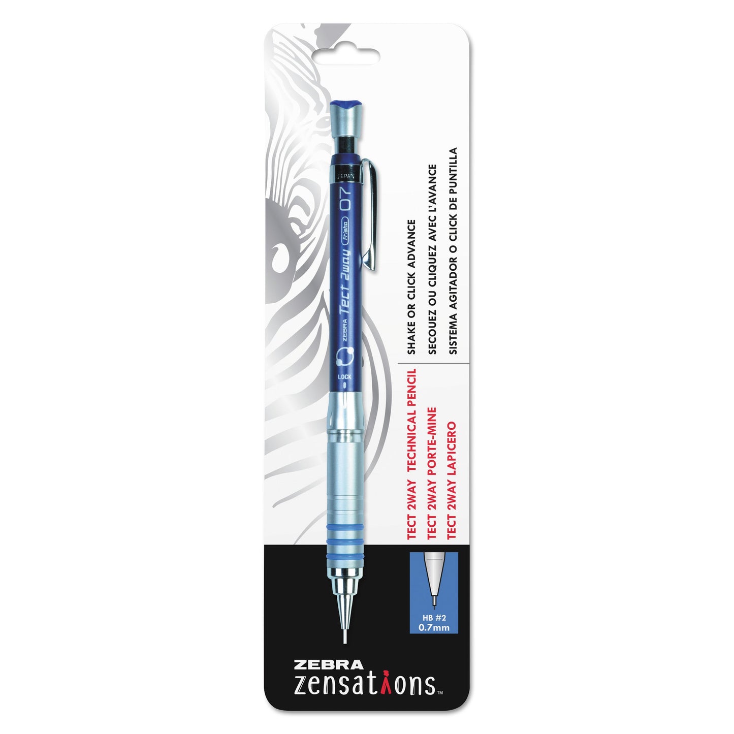 Zebra Zensations Tect 2way 1000 Technical Pencil, 0.7 mm, HB (#2), Black Lead, Blue Barrel