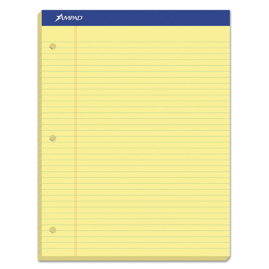 Ampad Double Sheet Pads, Wide/Legal Rule, 100 Canary-Yellow 8.5 x 11.75 Sheets