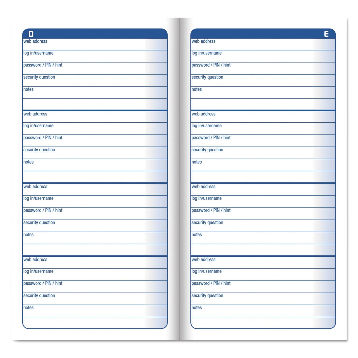 Adams Password Journal, 3.25 x 6.25, 4/Page, 192 Forms