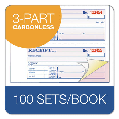 Adams Receipt Book, Three-Part Carbonless, 7.19 x 11, 4/Page, 100 Forms