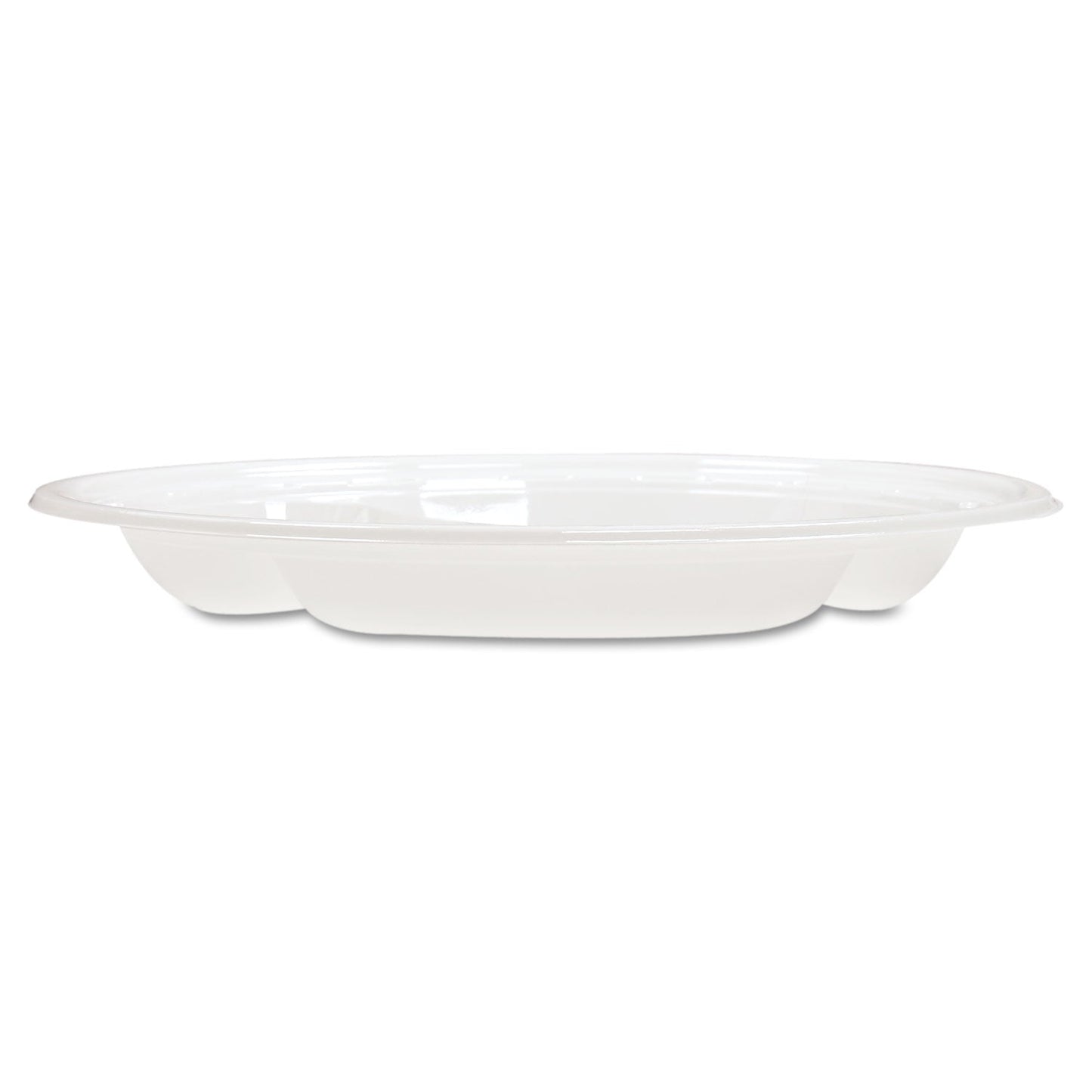 Dart Famous Service Plastic Dinnerware, Plate, 3-Compartment, 10.25" dia, White, 125/Pack, 4 Packs/Carton